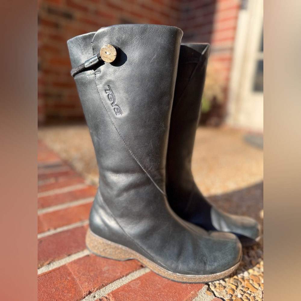 Teva Montecito Women’s Black Leather Mid-Calf Zip Riding Boot Casual Size 6 - Picture 4 of 11